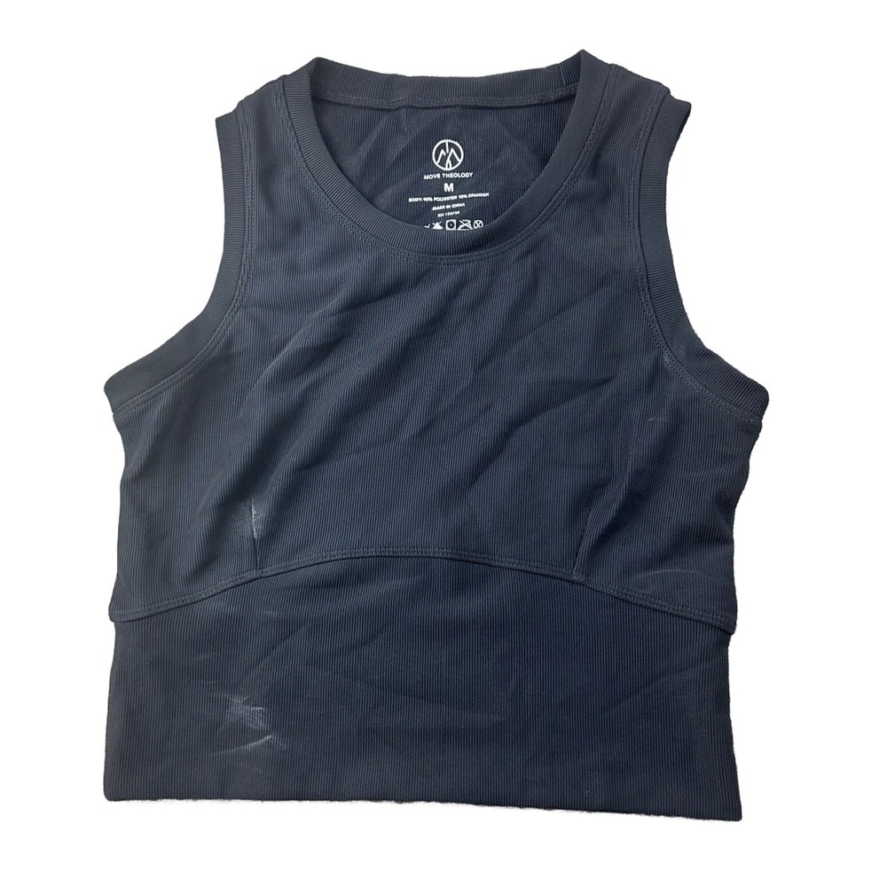 Move Theology Tank Top Women M Black Athletic Ribbed Knit Crew Neck Athletic